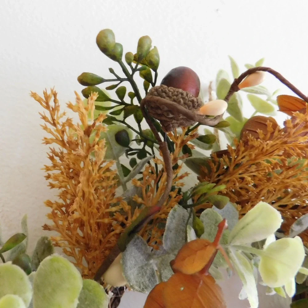 Fall Candle Ring Wreath, Mini Thanksgiving Cabinet Decor, Eucalyptus, acorns